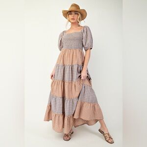 #229. Plaid Mix Tiered Maxi Dress